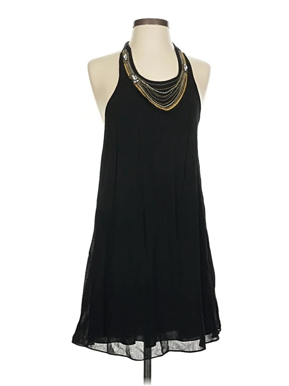 Alice + Olivia Black Mini Dress with Embellished Neckline